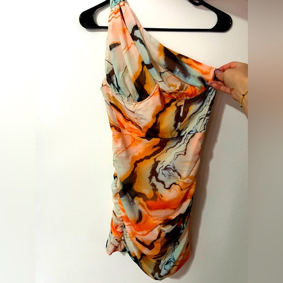 Forever21 Sexy Short Marble One Shoulder Ruched Dress, Size S, Color multiple - Picture 2 of 3